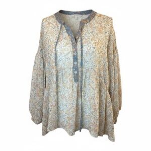easel  Boho Floral Peasant Blouse Flowy Lightweight Tunic Top S